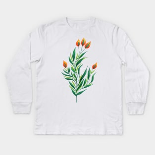 Spring Green Plant With Orange Buds Kids Long Sleeve T-Shirt